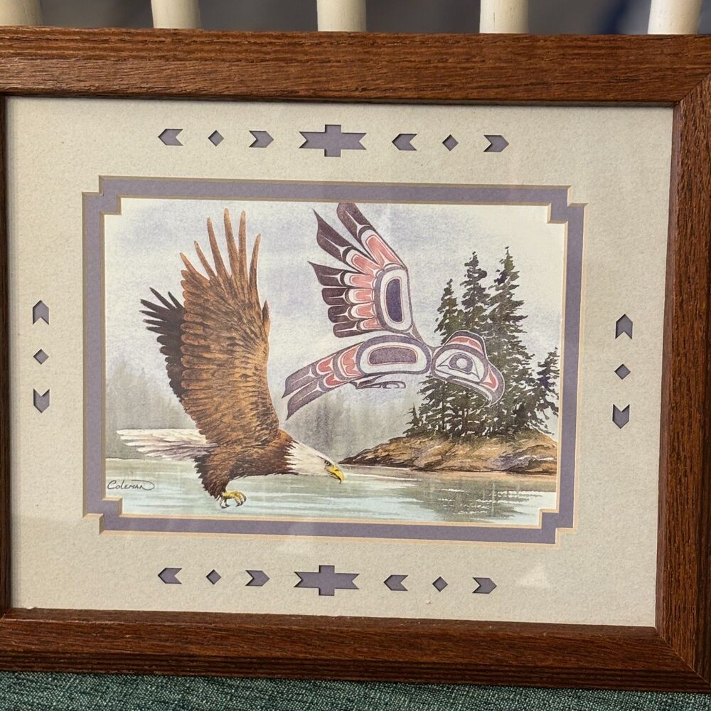Sue Coleman Signed Bald Eagle Northwest Coast Indigenous Art Framed 12x10
